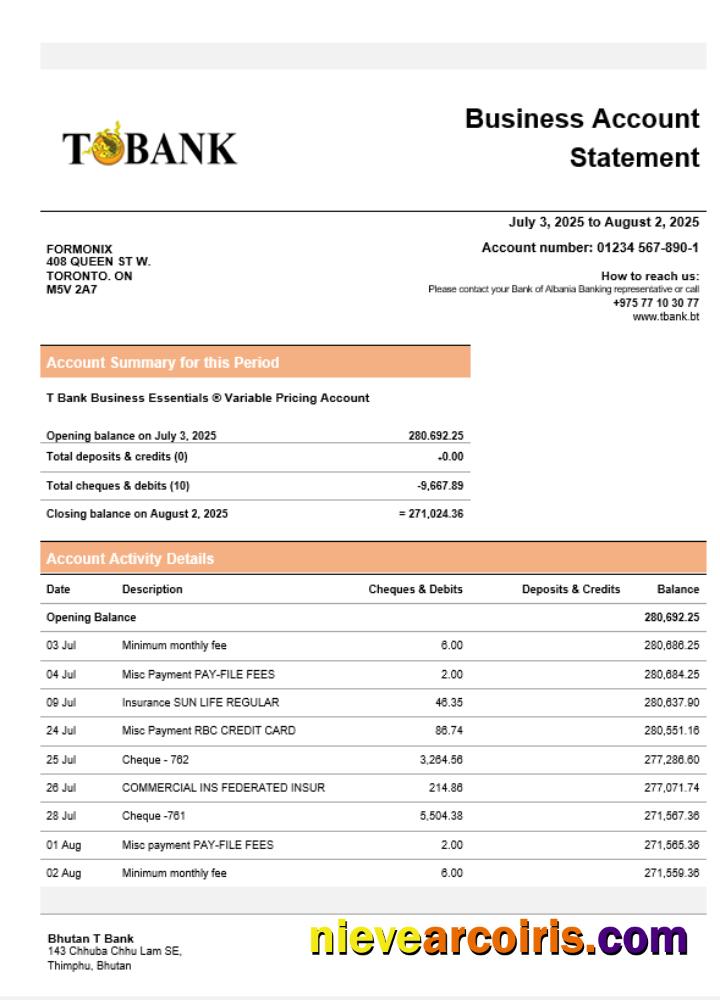 T bank business bank statement